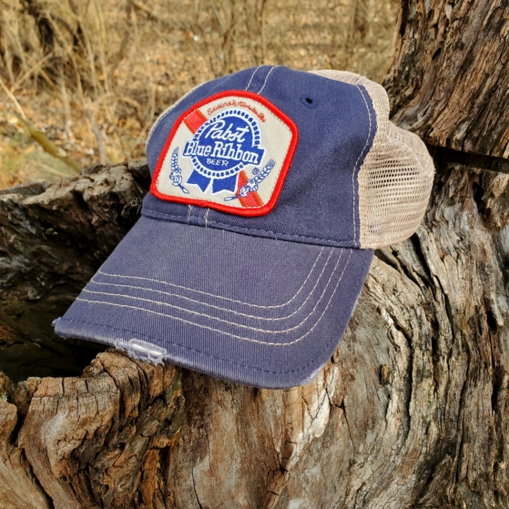 PBR Pabst Blue Ribbon Beer Distressed Snapback Hat retro brand authentics